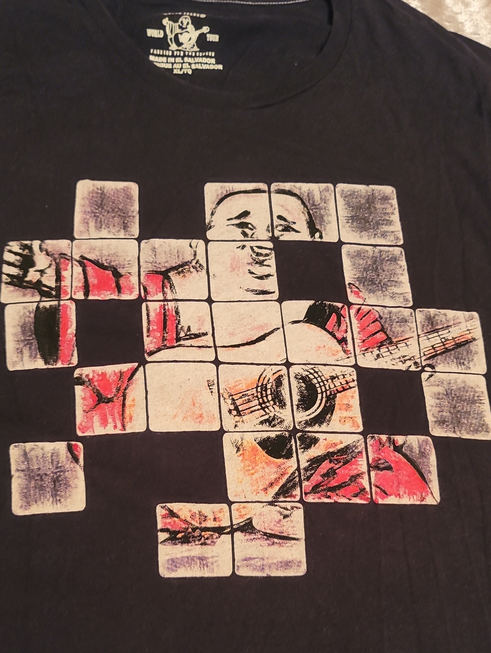 True Religion Men's XL SS Shirt Black With Red Budda Guitar